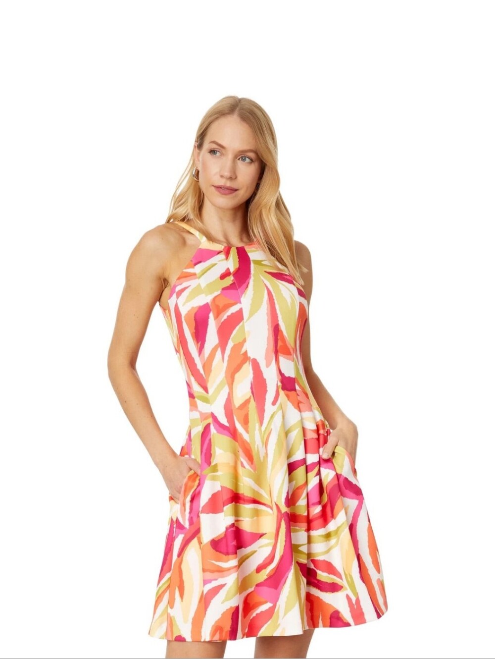 Vince Camuto White Pink Orange Leaves Sleeveless Cocktail Dress Sz 10 *NWOT